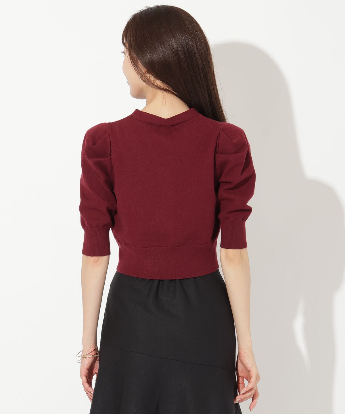 アンドクチュール「袖ギャザーVネックカーデプルオーバー」|ニット・セーター|