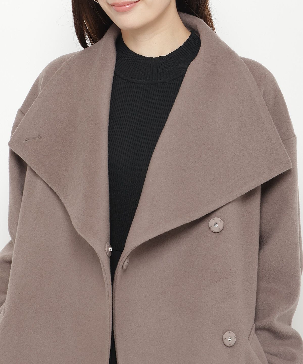 アンドクチュール「ウールビーバービッグカラーロングコート」|ダウン|