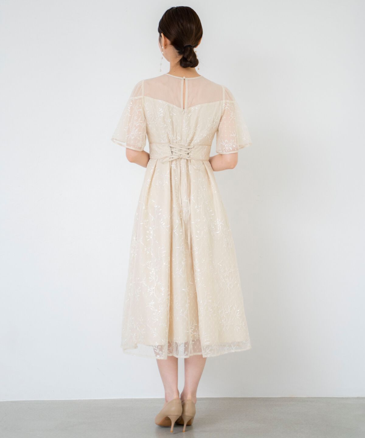 アンドクチュール「小花柄刺繍ドットチュールドレス」|ドレス|