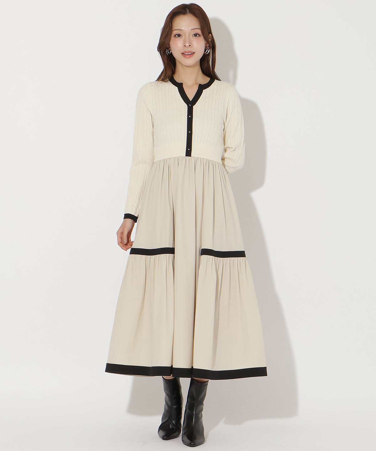 アンドクチュール「ケーブル編みニットドッキングワンピース」|ワンピース|