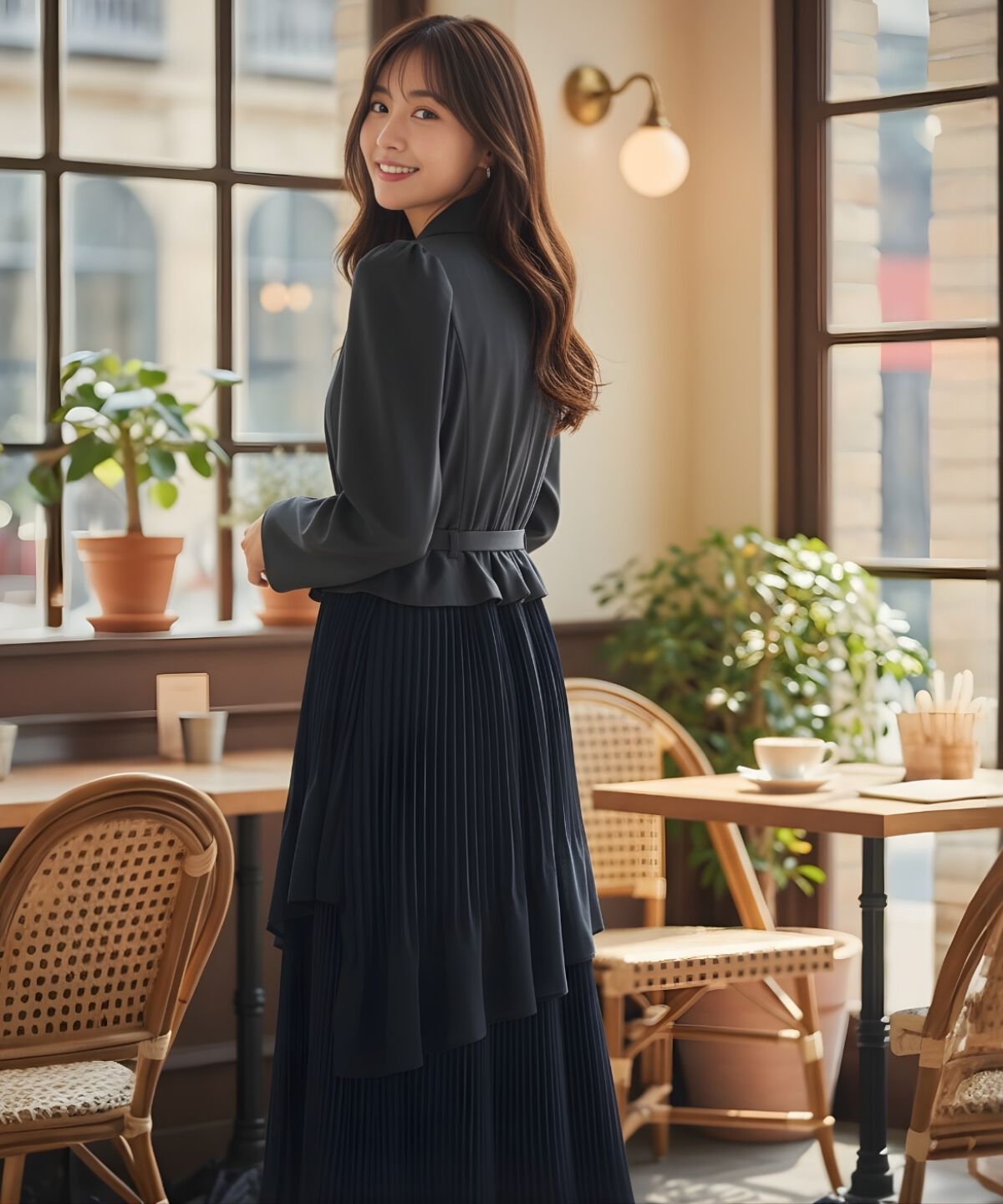 アンドクチュール「ジャケットレイヤードプリーツワンピース」|ワンピース|