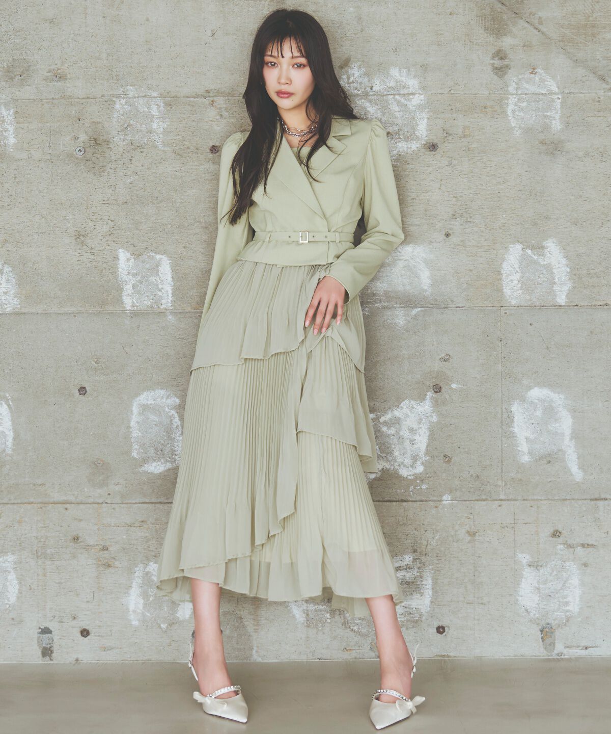 アンドクチュール「ジャケットレイヤードプリーツワンピース」|ワンピース|