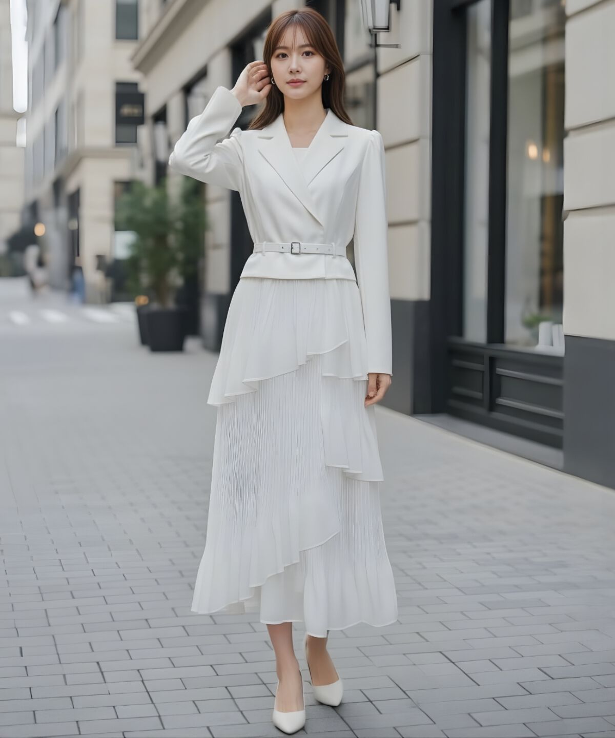 アンドクチュール「ジャケットレイヤードプリーツワンピース」|ワンピース|