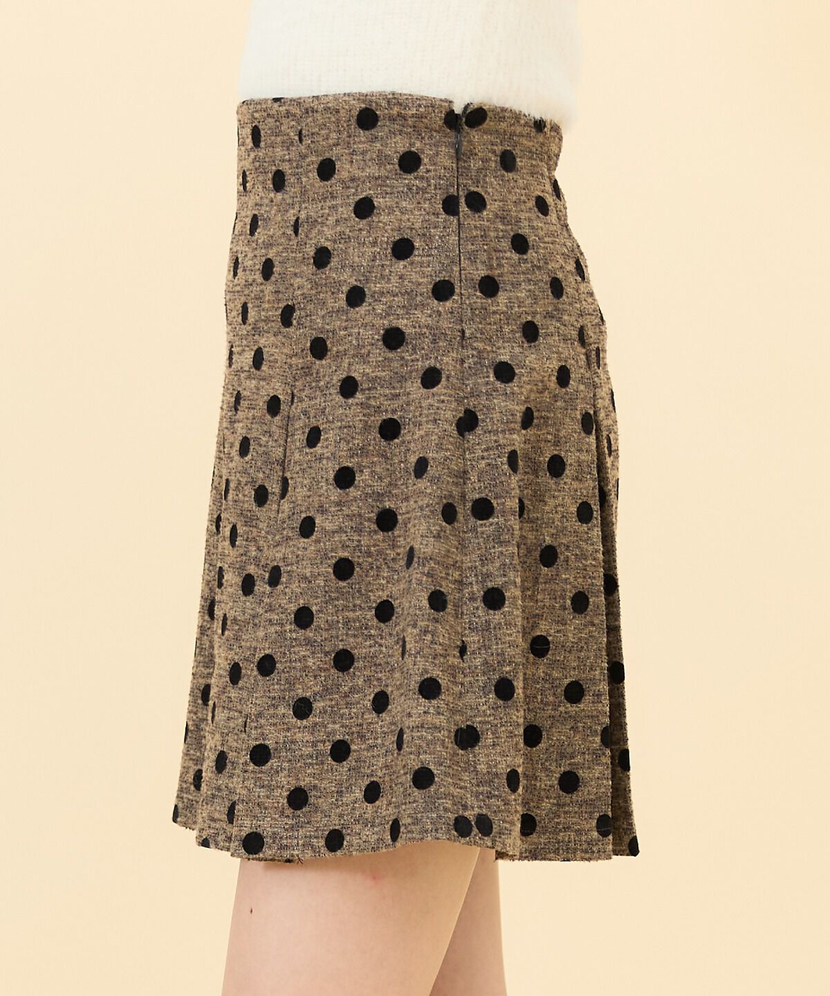 REDYAZEL「ドットフロッキーボックスプリーツミニスカート」|フレア|