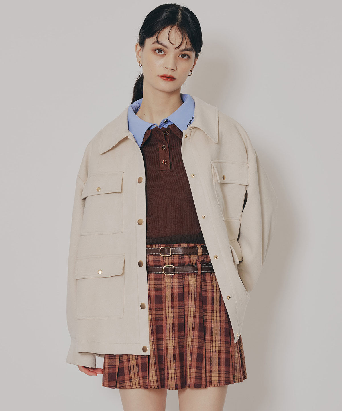 REDYAZEL「ヴィンテージライクスエードポケットジャケット」|ステンカラーコート|エクリュ