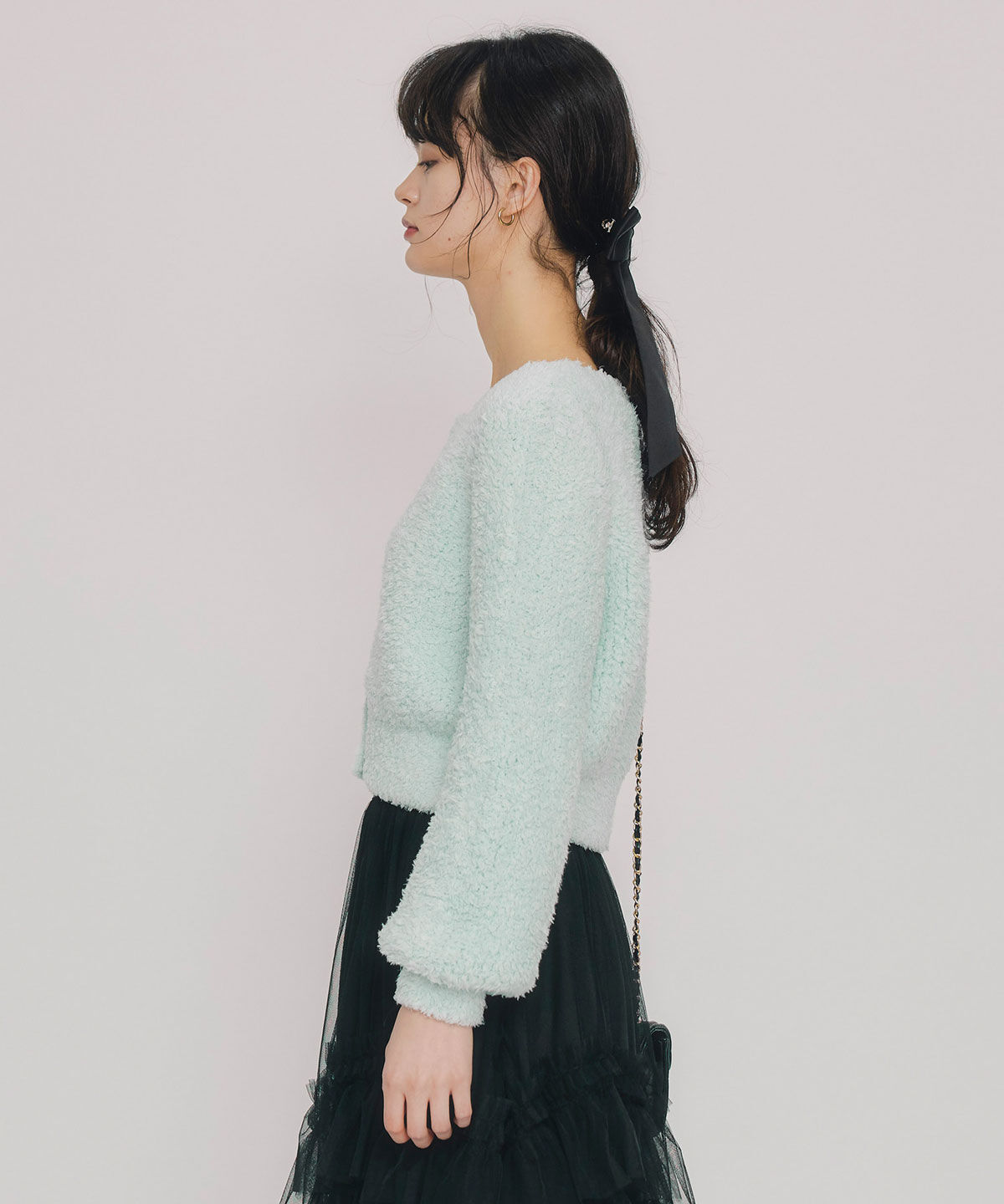 REDYAZEL「フラッフィブークレシャギーニットカーディガン」|カーディガン|