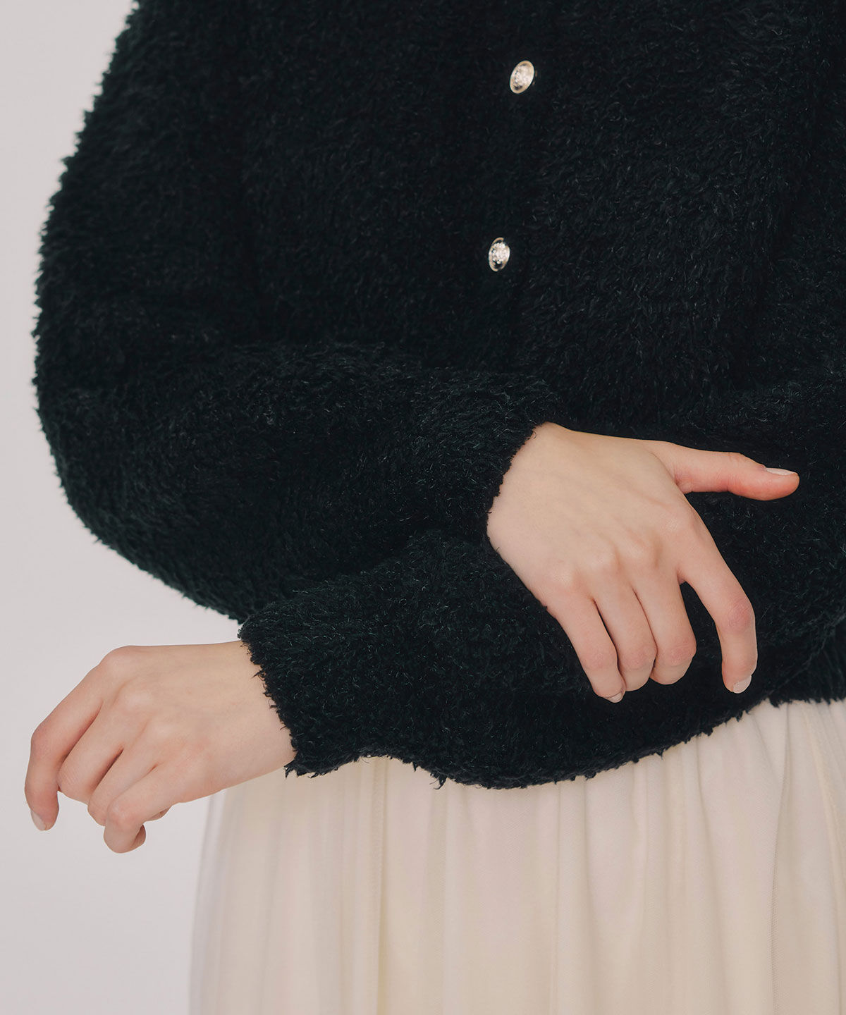 REDYAZEL「フラッフィブークレシャギーニットカーディガン」|カーディガン|