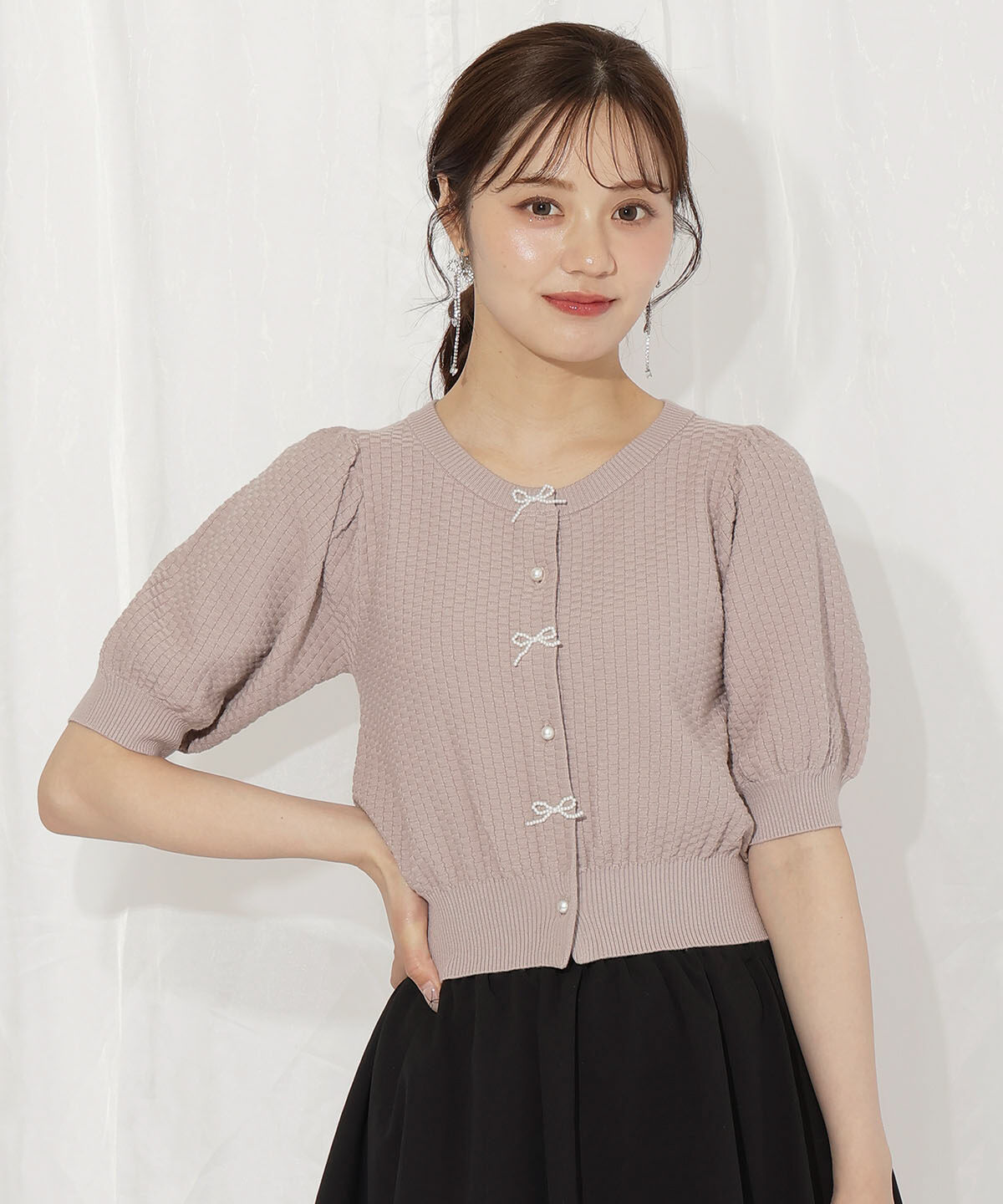 WILLSELECTION「パールリボンパフカーディガン」|カーディガン|
