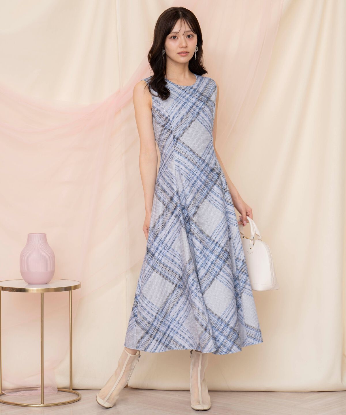 WILLSELECTION「ツイードチェックノースリーブワンピース」|ワンピース|