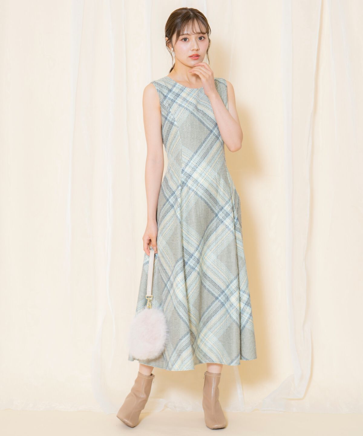 WILLSELECTION「ツイードチェックノースリーブワンピース」|ワンピース|