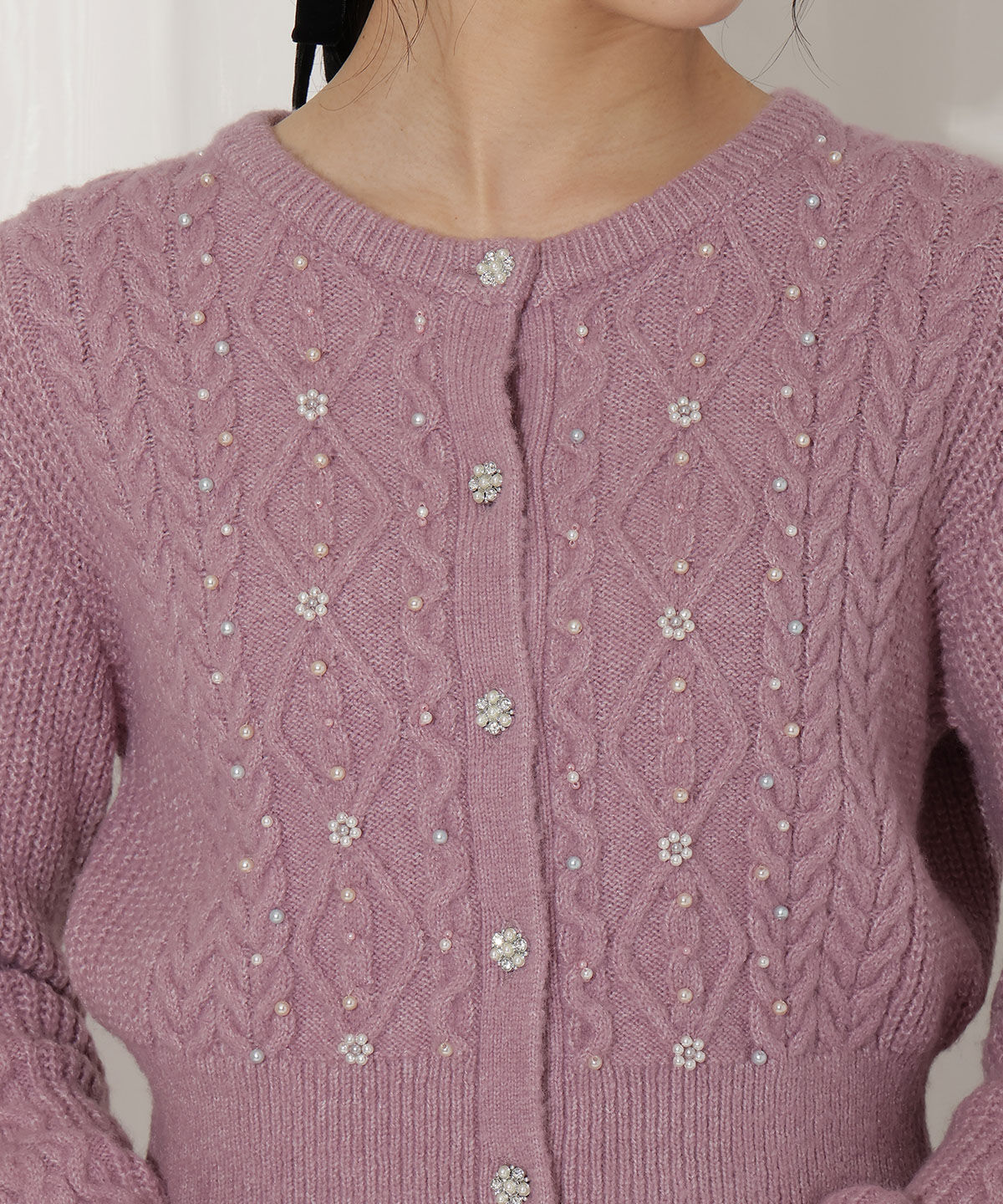 WILLSELECTION「パール付きケーブルカーディガン」|カーディガン|