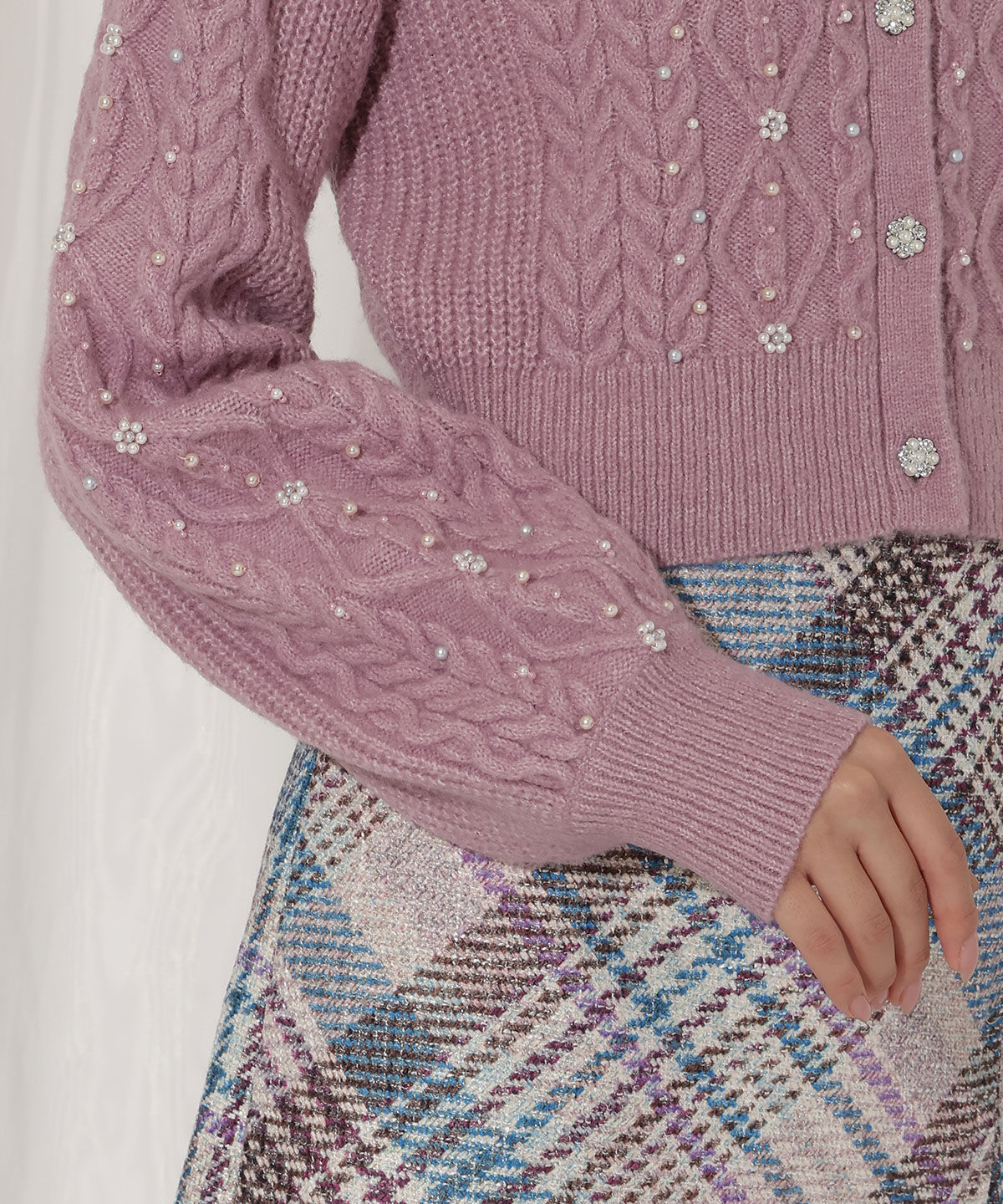 WILLSELECTION「パール付きケーブルカーディガン」|カーディガン|