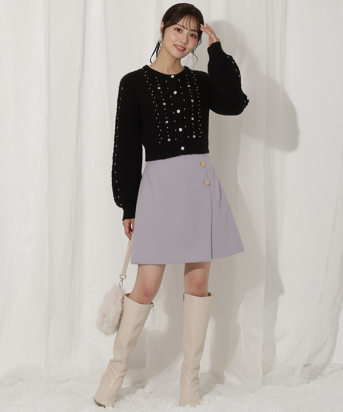 WILLSELECTION「パール付きケーブルカーディガン」|カーディガン|