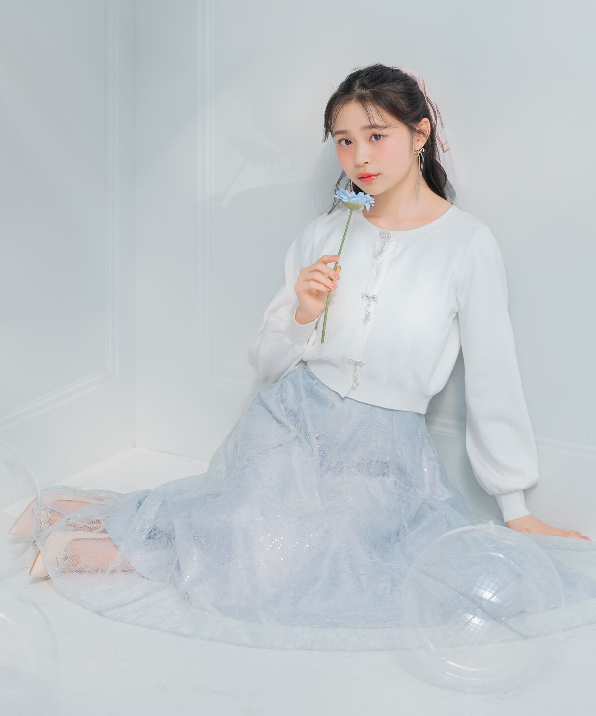 WILLSELECTION「スパンコール付きチュールスカート」|フレア|サックス