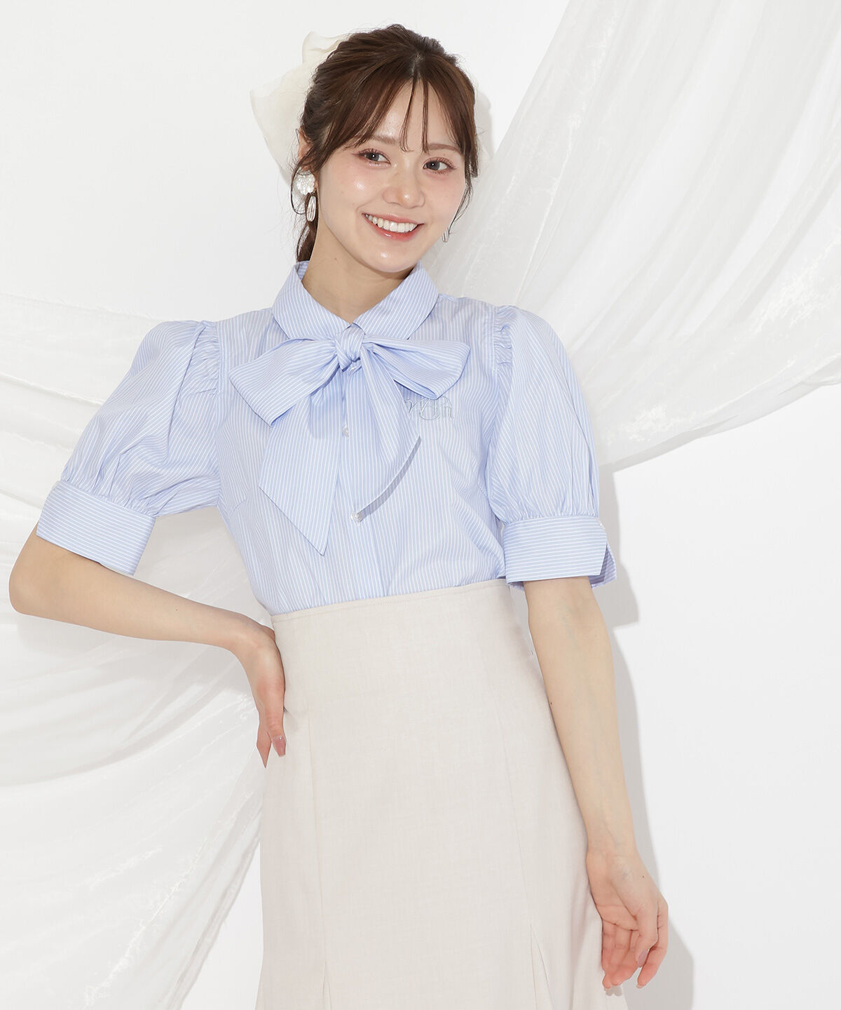 WILLSELECTION「刺繍ストライプパフブラウス」|シャツ・ブラウス|