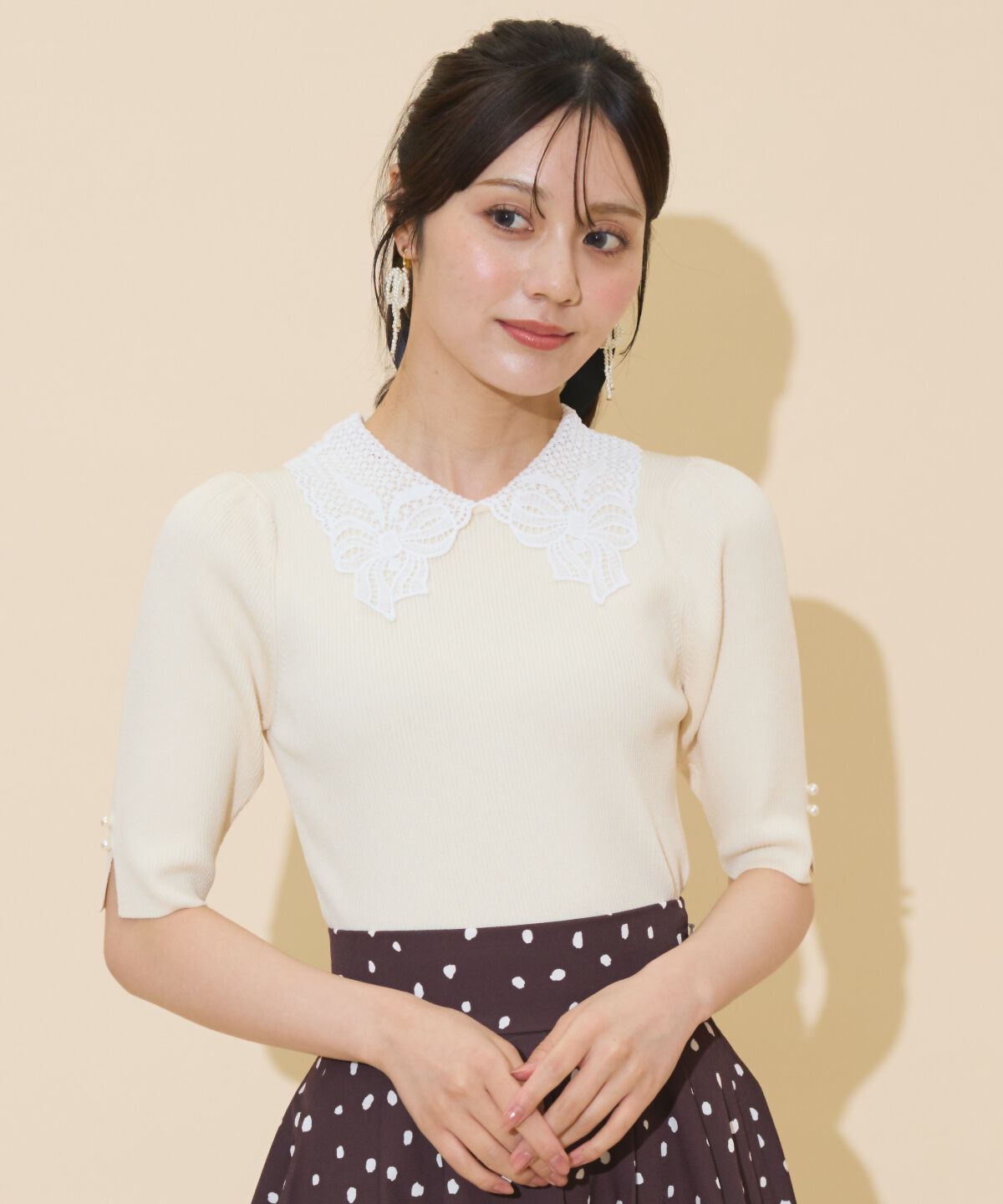 WILLSELECTION「リボンレースカラーリブニット」|ニット・セーター|