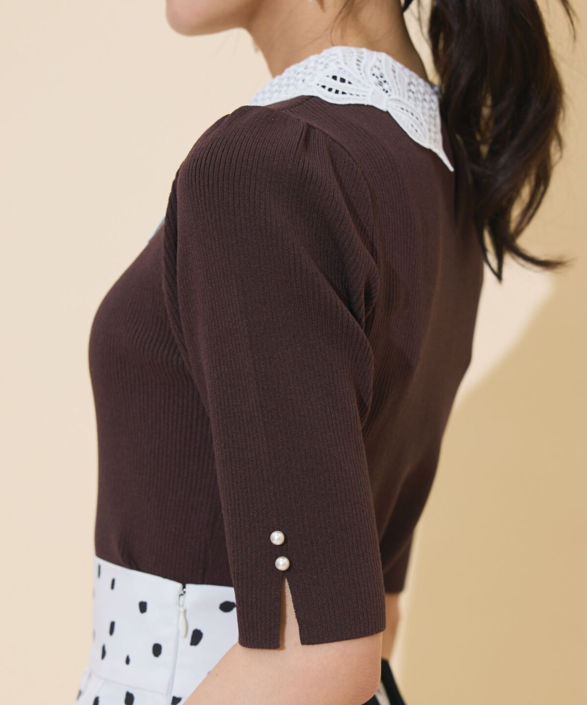 WILLSELECTION「リボンレースカラーリブニット」|ニット・セーター|