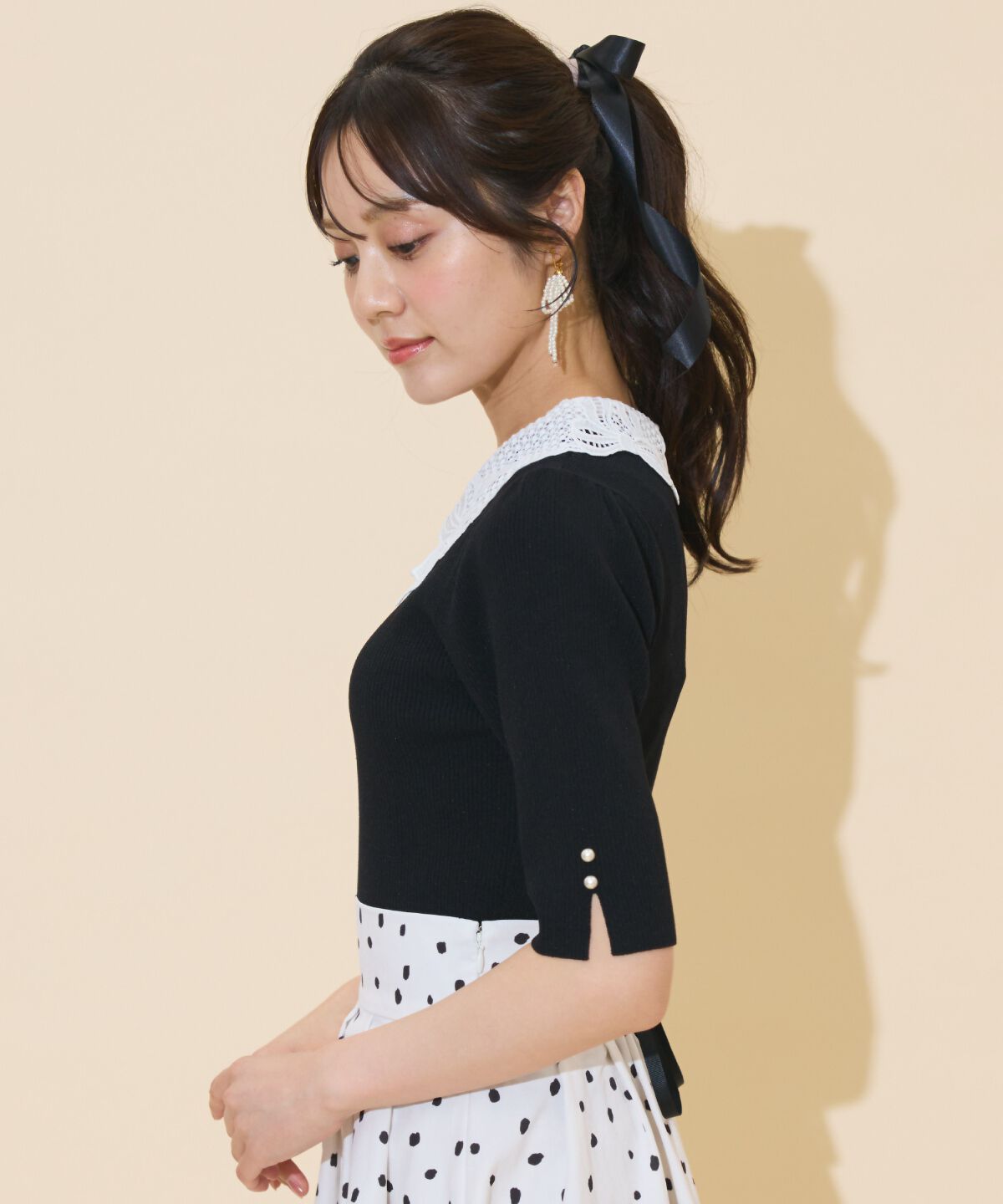 WILLSELECTION「リボンレースカラーリブニット」|ニット・セーター|