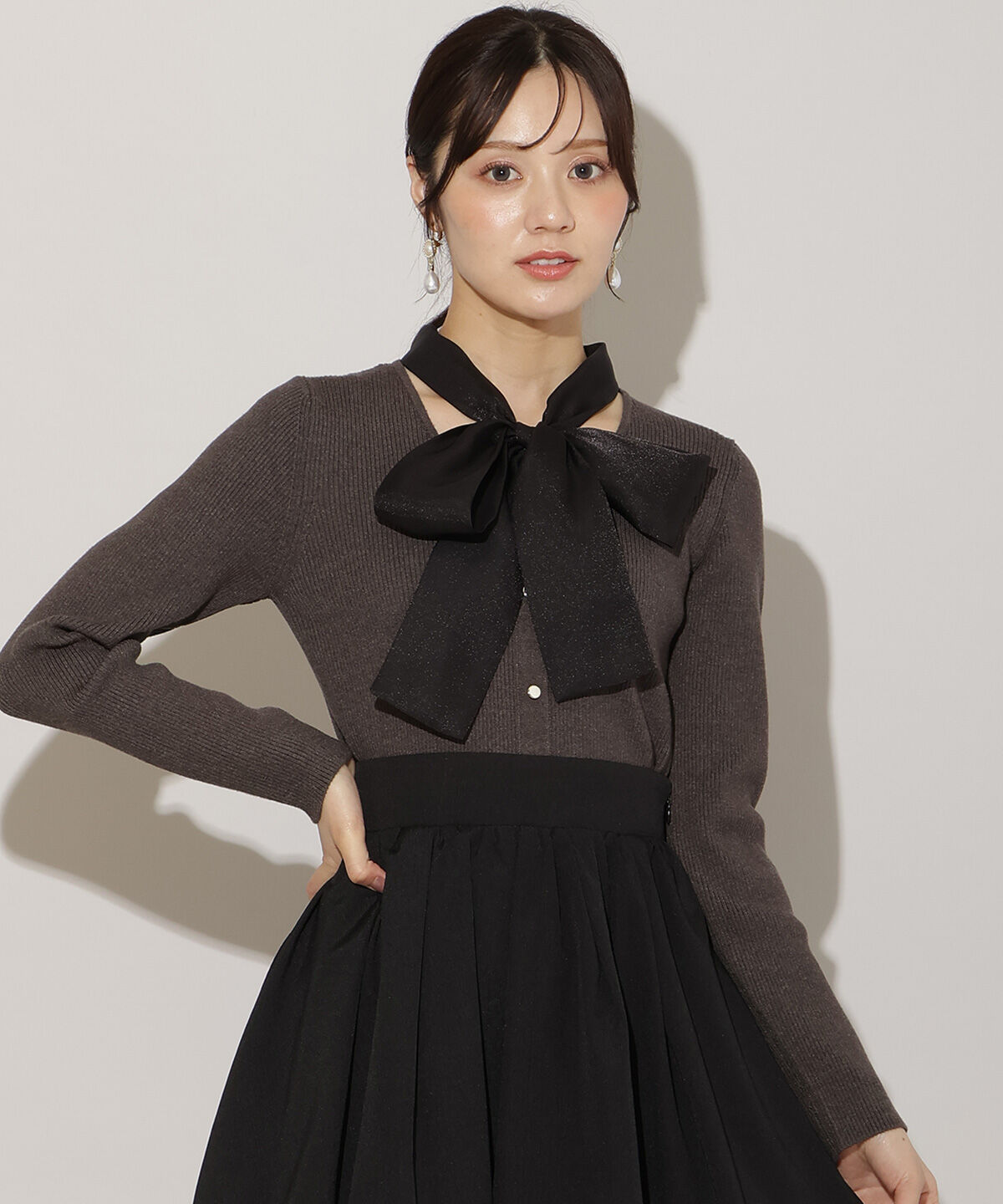 WILLSELECTION「シアーリボンニット」|ニット・セーター|ﾁｬｺｰﾙｸﾞﾚｰ