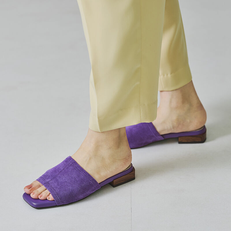 WA Oriental TRaffic「【アウトレット価格】ウッドヒールストレッチミュールサンダル/32215」|サンダル|PURPLE