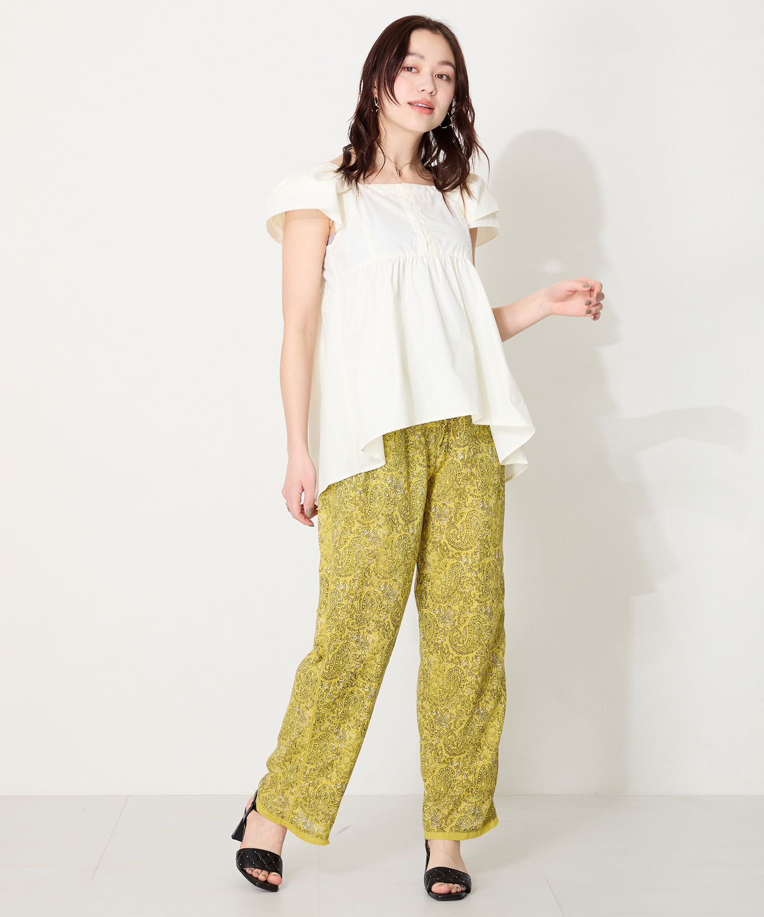 ORiental TRaffic「●2025春夏新作●キルティング&times;スタッズヒールサンダル/51229 人気 トレンド ヒール7.5cm」|サンダル|