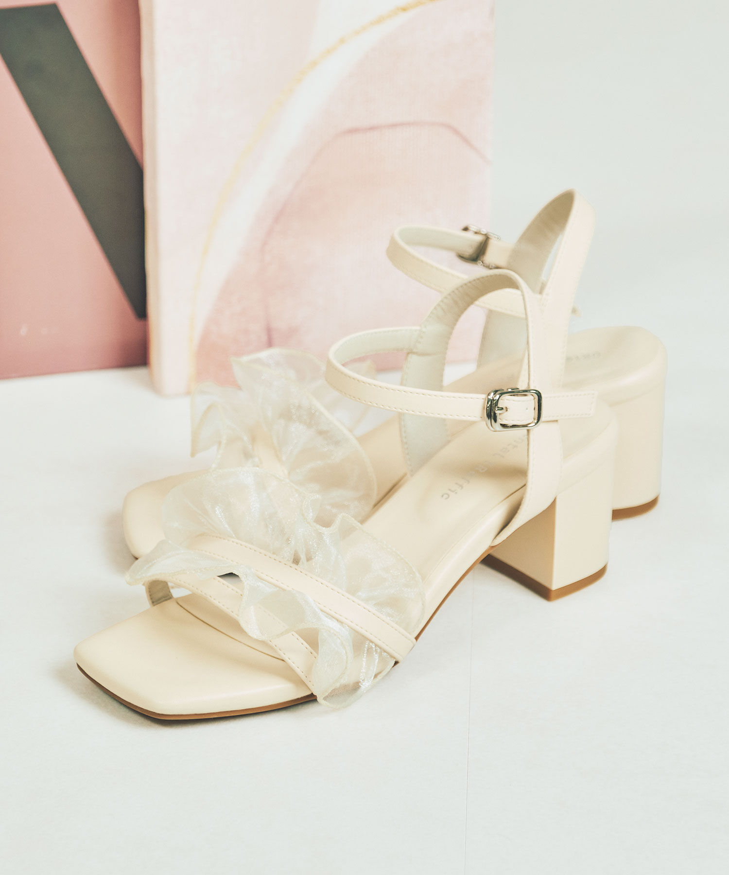 ORiental TRaffic「【WEB限定】●2025春夏新作●フリルストラップヒールサンダル/55210 トレンド 人気 ヒール7cm」|サンダル|WHITE
