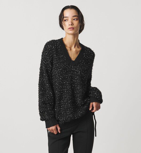 AEWEN MATOPH「＜AEWEN MATOPH＞ハートスパンコール シャーリングVネックニット」|ニット・セーター|