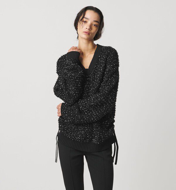 AEWEN MATOPH「＜AEWEN MATOPH＞ハートスパンコール シャーリングVネックニット」|ニット・セーター|
