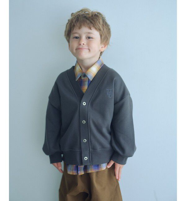 UNITED ARROWS green label relaxing「【別注】＜UNIVERSAL OVERALL＞Vネック 裏毛 カーディガン / キッズ 100cm-130cm」|カーディガン|DK.GRAY