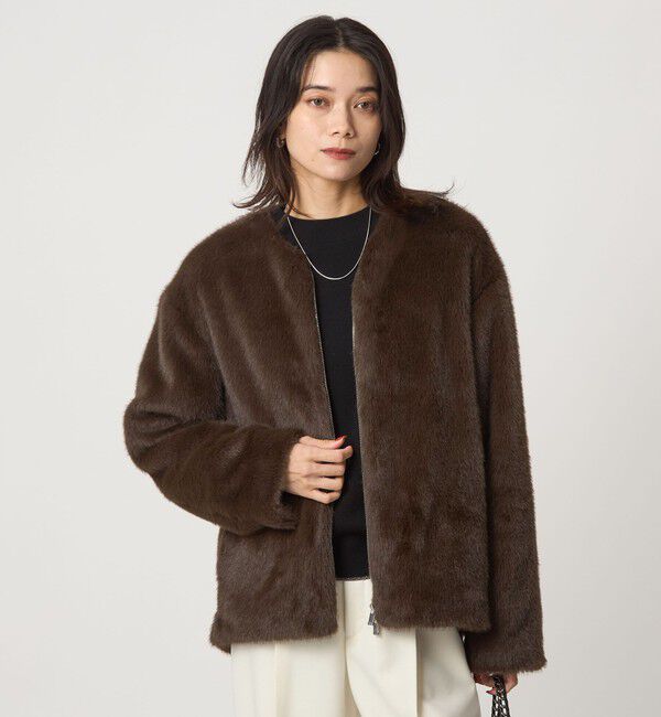 UNITED ARROWS green label relaxing「フェイクファー ノーカラー コート」|ノーカラーコート|