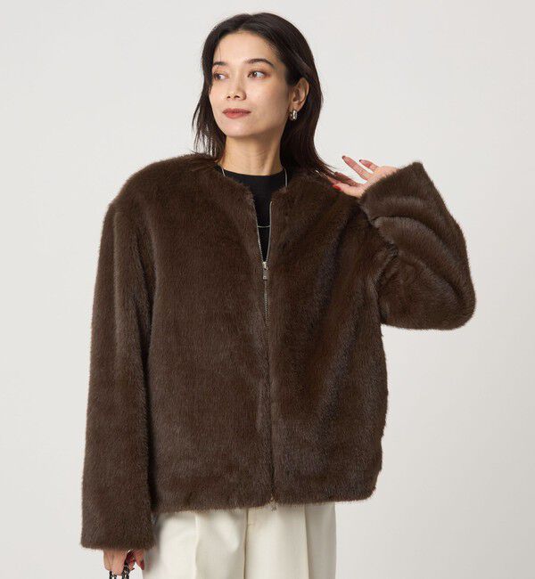 UNITED ARROWS green label relaxing「フェイクファー ノーカラー コート」|ノーカラーコート|