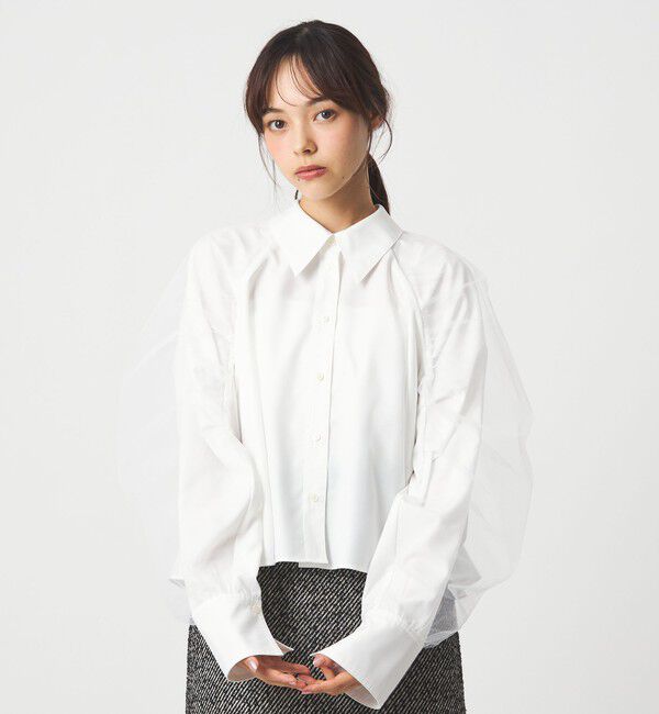 EMMEL REFINES「＜EMMEL REFINES＞EM チュールレイヤー ミニエリ シャツ」|シャツ・ブラウス|OFF WHITE