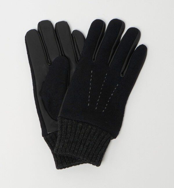 UNITED ARROWS green label relaxing「フランネル&times;ラムレザー グローブ -タッチパネル対応-」|手袋|BLACK
