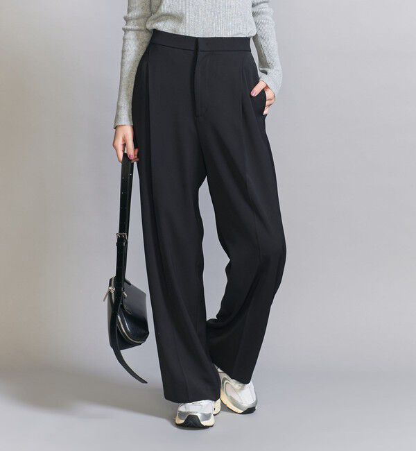BEAUTY&YOUTH UNITED ARROWS「【WEB限定 Wardrobe DAILY MINIMAL】ダブルクロス タックワイドストレートパンツ -ウォッシャブル-」|スラックス|NAVY