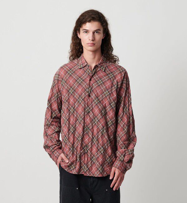 MONKEY TIME「バイアス シャーリング チェック シャツ」|シャツ・ブラウス|PINK