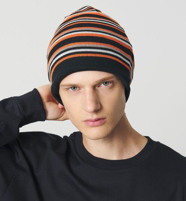 California General Store「＜CGS.＞リバーシブル ボーダー ニットキャップ」|ニット帽|BLACK