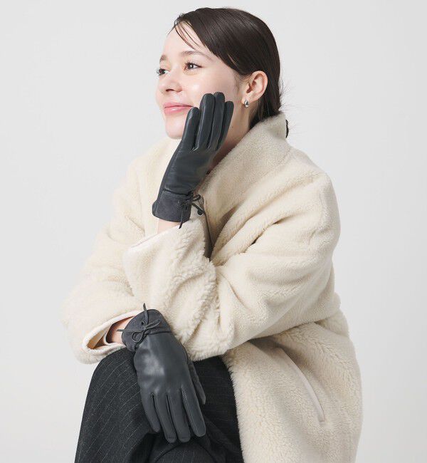 BEAUTY&YOUTH UNITED ARROWS「レザー&times;スエード コンビ リボン グローブ」|手袋|