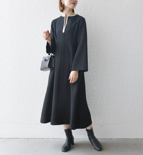 SHIPS any「《一部追加予約》【WEB限定】SHIPS any: ダブルクロス ウエスト タック Aライン ワンピース ［NAVY BLUE］」|ワンピース|