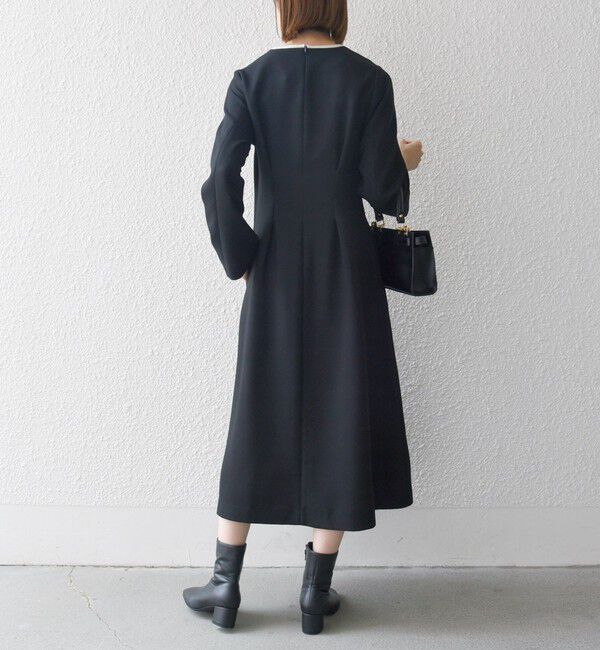 SHIPS any「《一部追加予約》【WEB限定】SHIPS any: ダブルクロス ウエスト タック Aライン ワンピース ［NAVY BLUE］」|ワンピース|