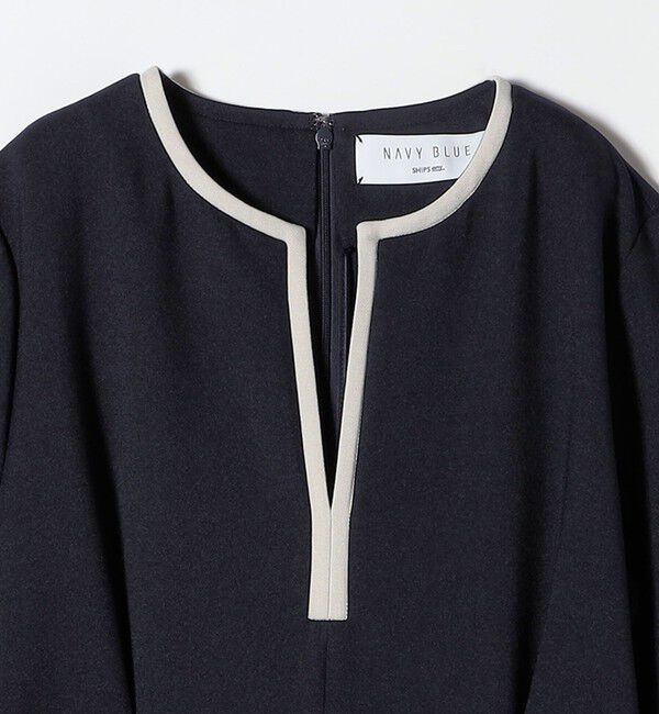 SHIPS any「《一部追加予約》【WEB限定】SHIPS any: ダブルクロス ウエスト タック Aライン ワンピース ［NAVY BLUE］」|ワンピース|