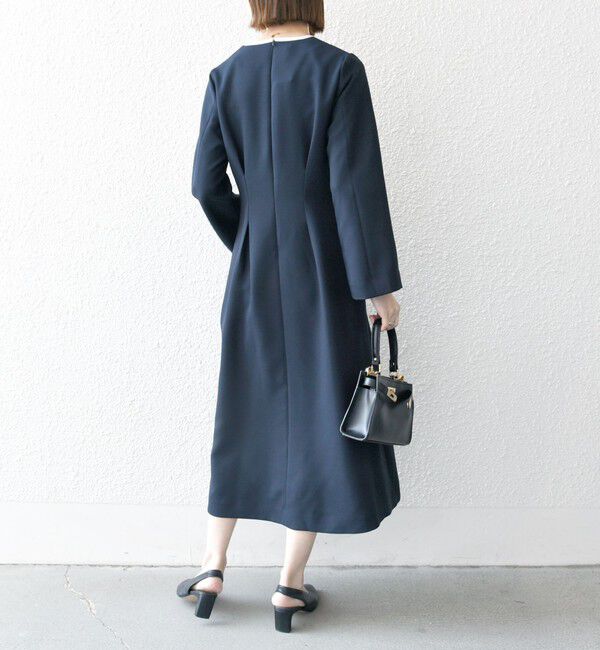 SHIPS any「《一部追加予約》【WEB限定】SHIPS any: ダブルクロス ウエスト タック Aライン ワンピース ［NAVY BLUE］」|ワンピース|