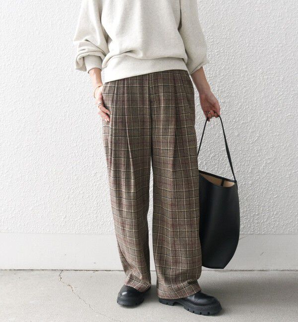 SHIPS any「SHIPS any:〈手洗い可能〉ウールライク チェック セミワイド グルカ パンツ」|その他|ブラウン