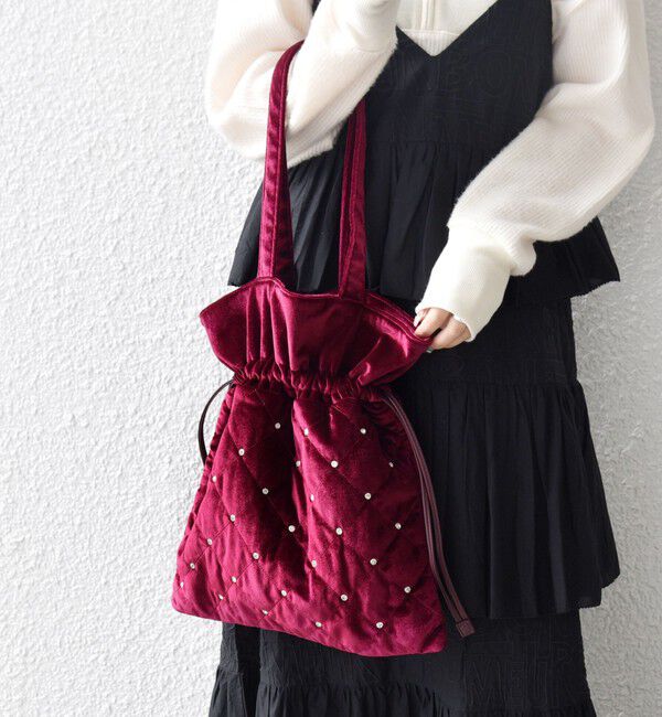 SHIPS any「SHIPS any: ビジュー ポリエステル ベロア キルティング ドロスト トートバッグ」|トートバッグ|