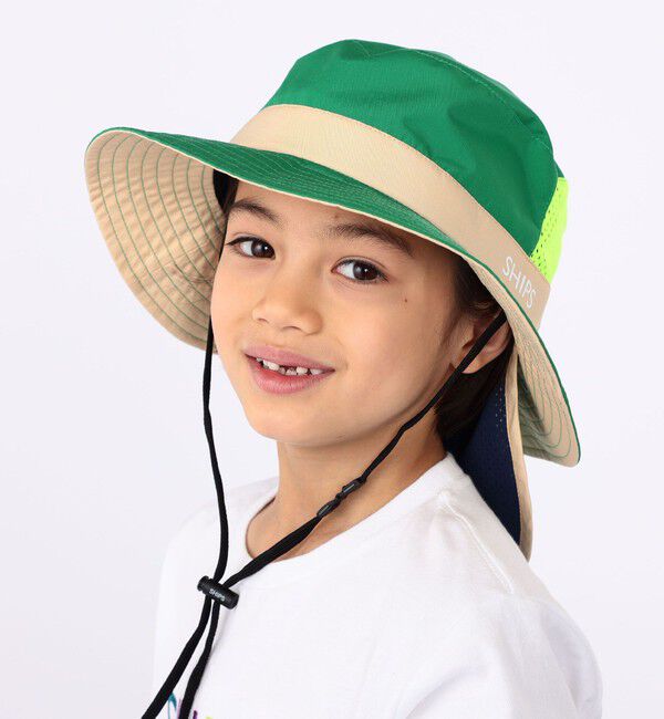 SHIPS KIDS「SHIPS KIDS:〈UVカット/撥水/吸水速乾〉サファリ ハット」|ハット|グリーン