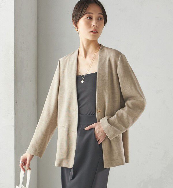 SHIPS for women「〈手洗い可能〉Asami 麻調合繊 カラーレス ジャケット」|ノーカラージャケット|