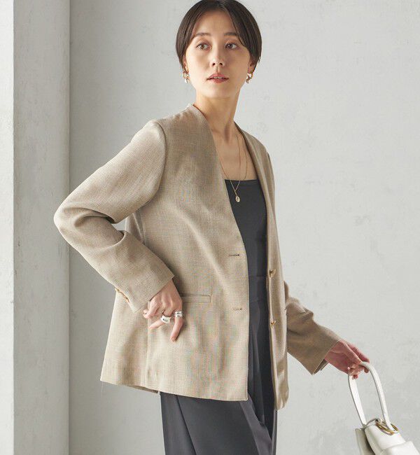SHIPS for women「〈手洗い可能〉Asami 麻調合繊 カラーレス ジャケット」|ノーカラージャケット|