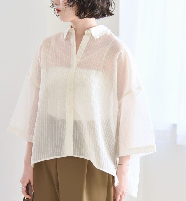 quaranciel「quaranciel:〈手洗い可能〉シアー ストライプ ボーダー ビッグ シャツ」|シャツ・ブラウス|