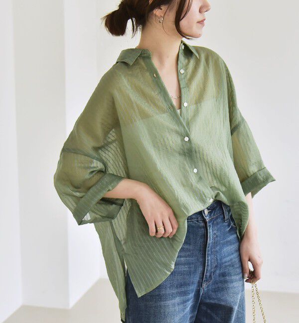 quaranciel「quaranciel:〈手洗い可能〉シアー ストライプ ボーダー ビッグ シャツ」|シャツ・ブラウス|