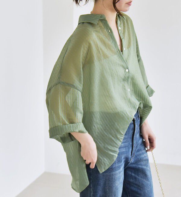 quaranciel「quaranciel:〈手洗い可能〉シアー ストライプ ボーダー ビッグ シャツ」|シャツ・ブラウス|