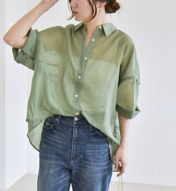 quaranciel「quaranciel:〈手洗い可能〉シアー ストライプ ボーダー ビッグ シャツ」|シャツ・ブラウス|